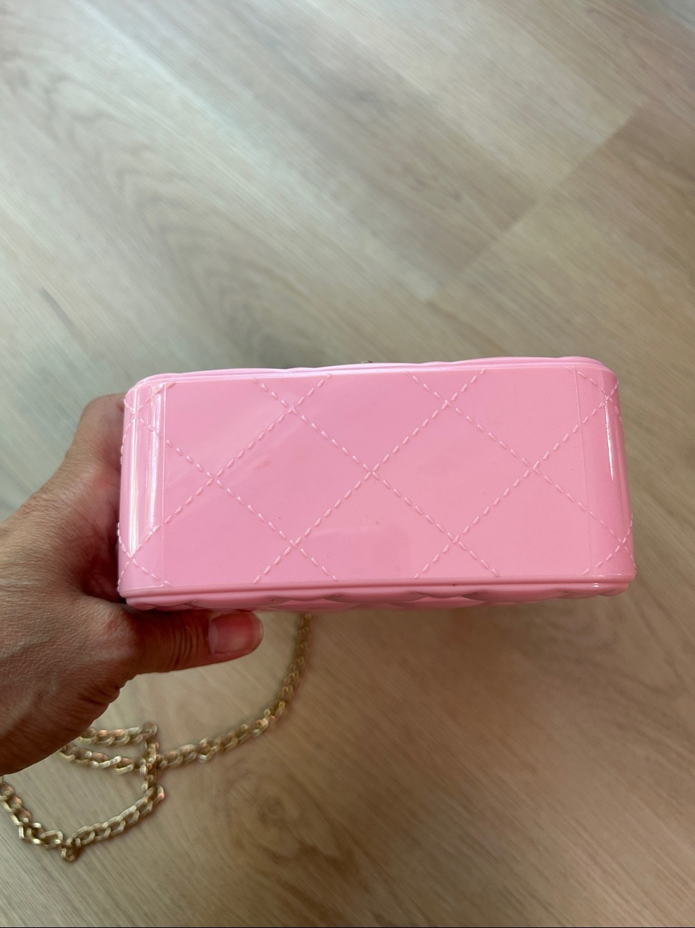 Pink Quilted Mini Jelly Crossbody Bag-Purse with Gold Chain for girls-Women - Picture 8 of 11
